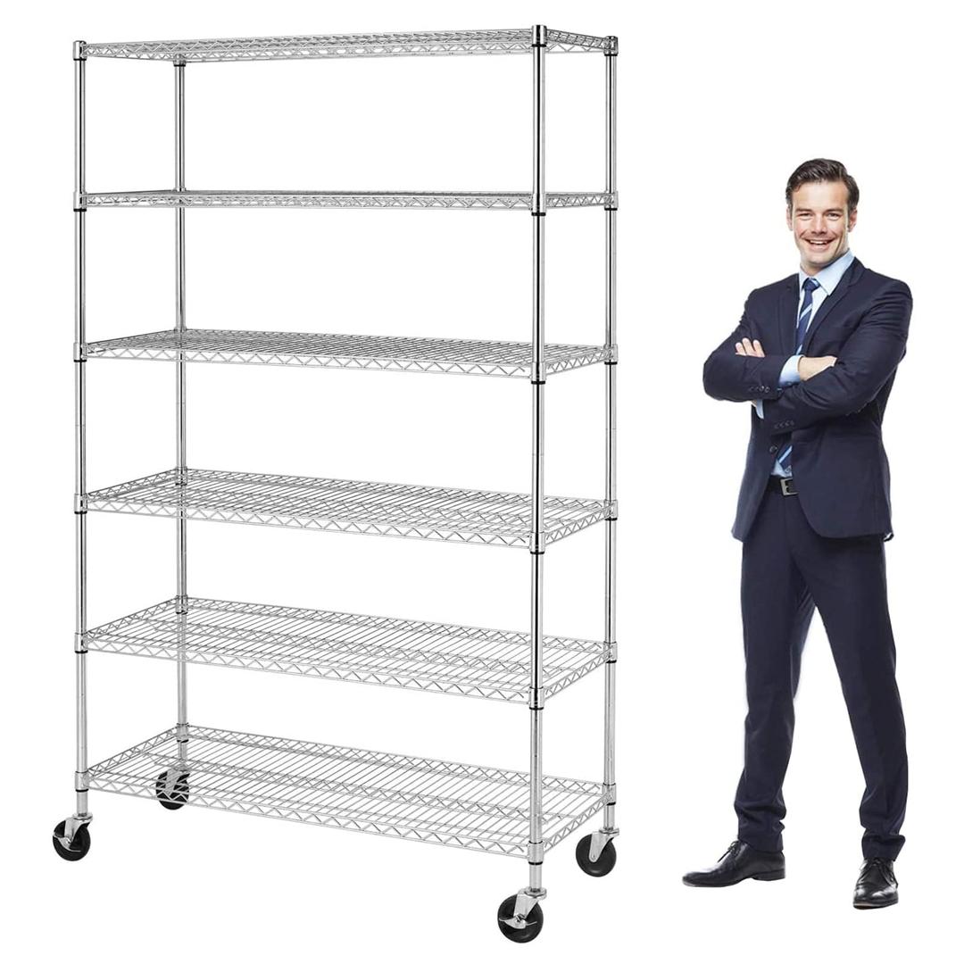 YRLLENSDAN Metal Shelves Metro Shelving NSF Wire Shelving Rack 6000Lbs Capacity Adjustable Storage Shelfs Unit 6 Tier with Wheels (48" W x 18" D x 72" H,Chrome)