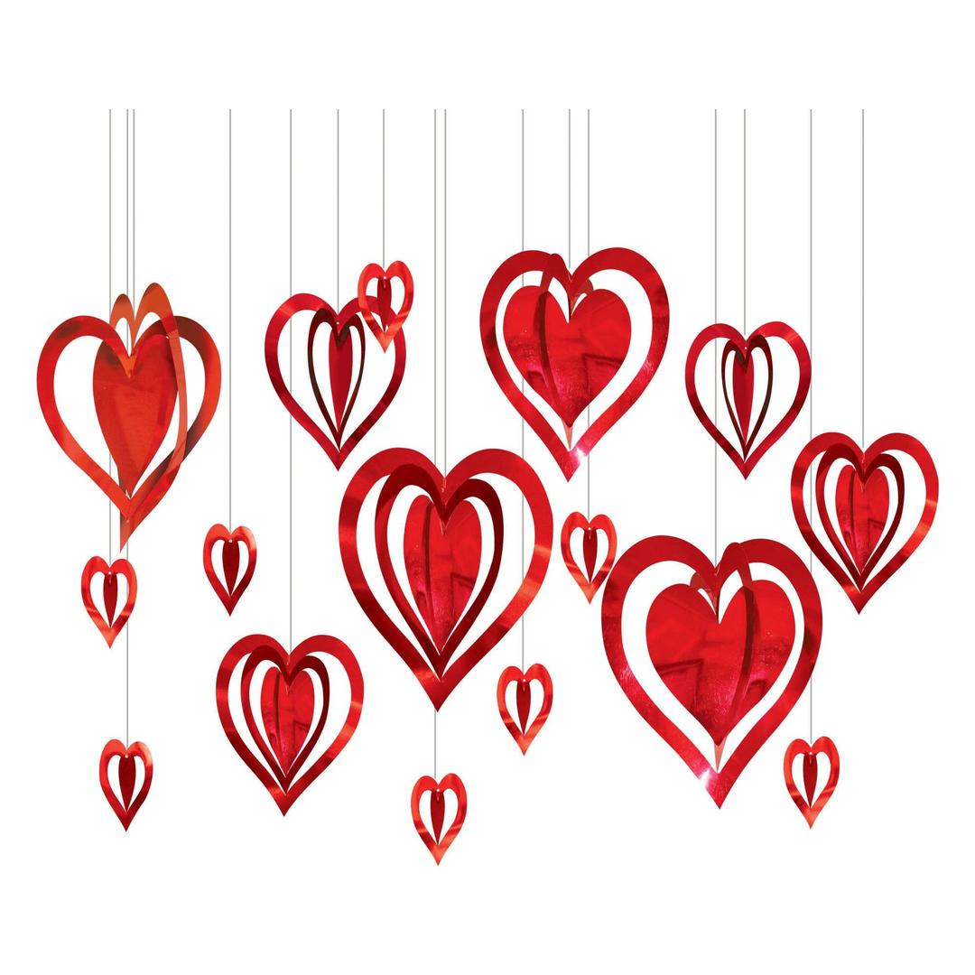 Amscan Valentine 3-D Heart Hanging Foil Decorations, Assorted Sizes, Red