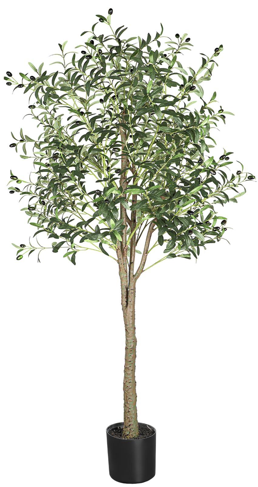 YOLEO Artificial Olive Tree 6FT Tall Faux Silk Plant for Home Office Indoor Decor Fake Olive Tree with Lifelike Olive Leaves