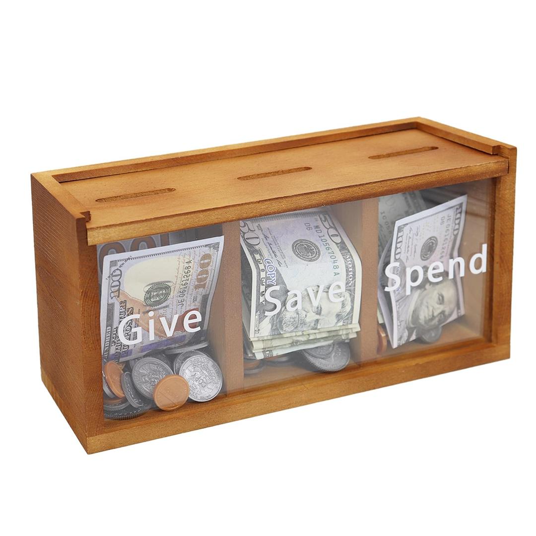 Spend Save Give Piggy Bank for Kids, Money Coin Savings Piggy Bank Jar Box for Kids Child Safe Money Saver, Teach Children About Giving & Saving Money Piggy Box for Childrens Boys Girls