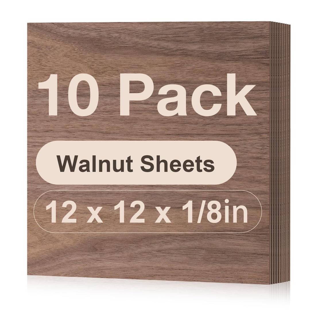 ROBOTIME 10-Pack A/A Grade Walnut Plywood Sheets - 12 x 12 x 1/8 Inch - 3mm Plywood for Laser Cutting, Engraving & Wood Burning (Pyrography) - Unfinished Wood for Crafts