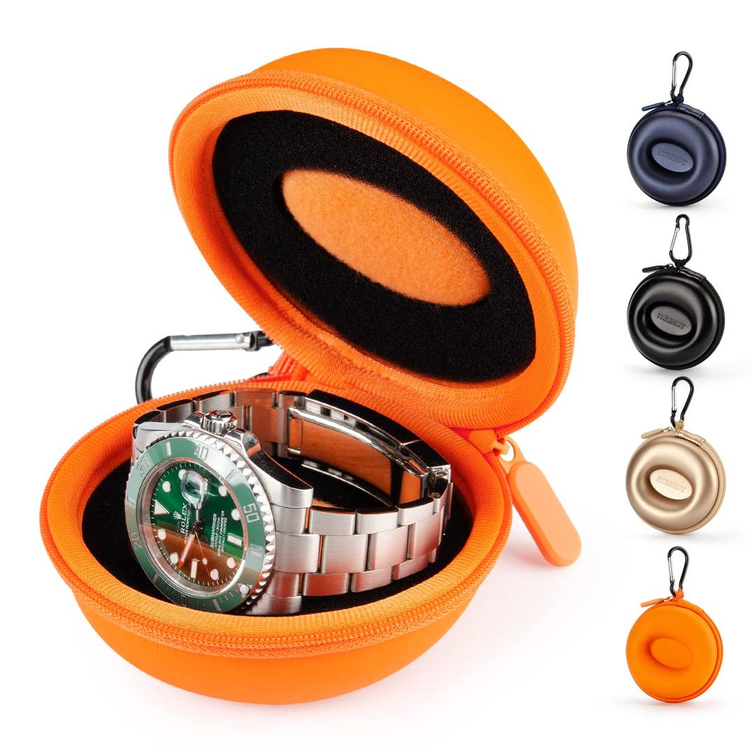 Watch Travel Case for Women: Portable Single Watch Box Organizer Travel Watch Case 1 Slot - Fits all Wristwatches & Smart Watches up to 50mm（Orange）