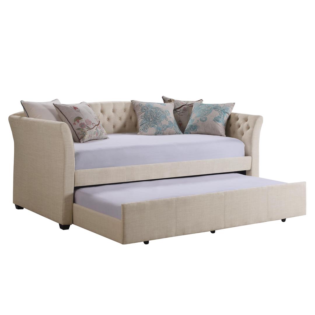 ROSEVERA Adrie Upholstered Twin Daybed with Trundle and Tufted Button Daybed Frame, for Living Room, Bedroom, Guest Room