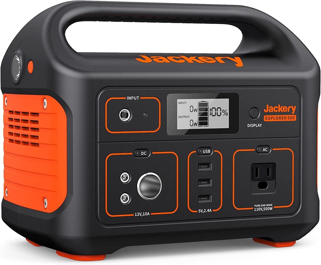 Jackery Portable Power Station Explorer 500, 518Wh Outdoor Solar Generator Mobile Lithium Battery Pack with 110V/500W AC Outlet for Home Use, Emergency Backup,Road Trip Camping (Solar Panel Optional)