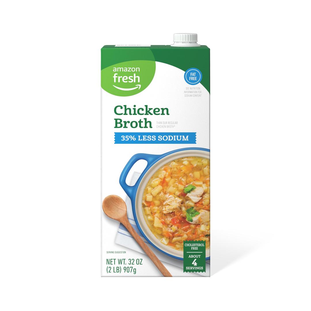 Amazon Fresh, 35% Less Sodium Chicken Broth, 32 Oz