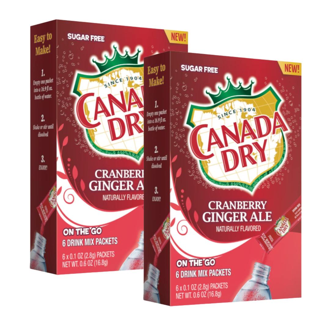 LLE Canada Dry Powder Drink Mix Cranberry Ginger Ale Flavor, Sugar Free & Delicious Water Enhancer Easy to Prepare Powdered Beverages for Picnic Camping Outdoor Drinks 6ct Box, 2 Boxes-12 Sticks Total