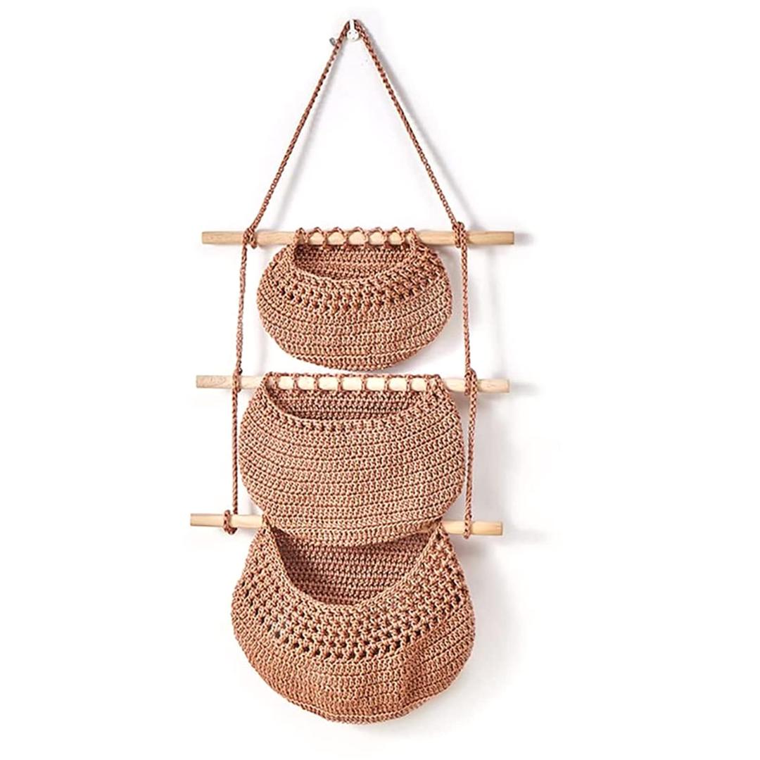 THE WHITE SHOP Handmade Woven Hanging Wall Basket 3 Tier Hanging Baskets for Storage Boho Wall Decor Basket Hanging Fruit Vegetable for Kitchen Bathroom,brown