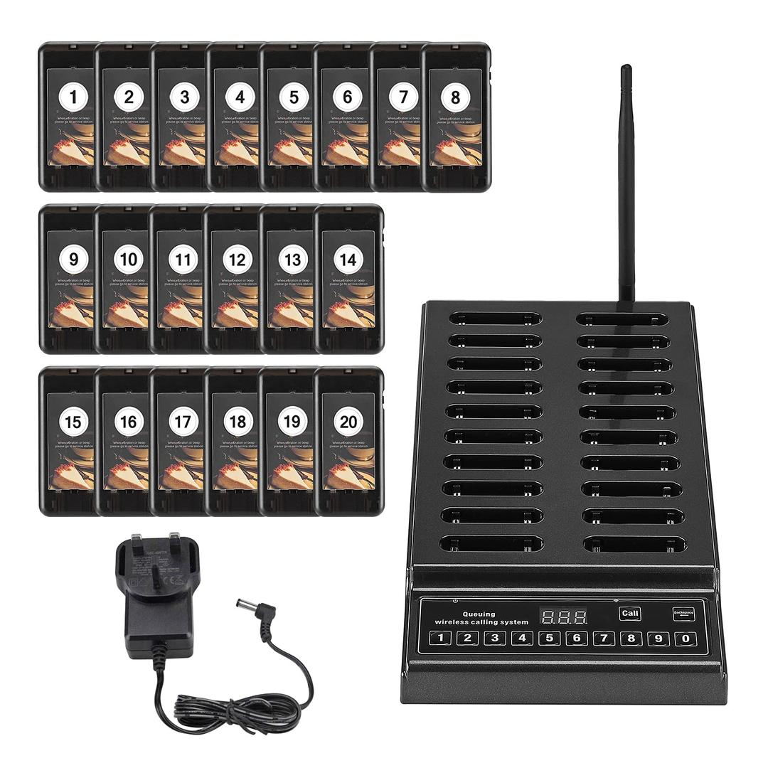 Wireless Calling Pagers System Restaurant Buzzer Pager System with 1 Button Keypad and 20pc Pagers Wireless Calling Paging System Restaurant Queuing Calling System for Food Courts,Churches