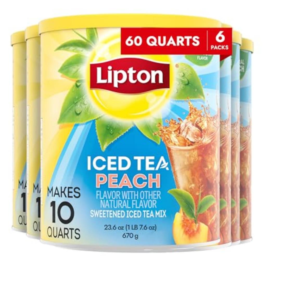 LiptonIced Tea Mix, Peach Sweetened Iced Tea, Makes 10 Quarts (Pack of 6)