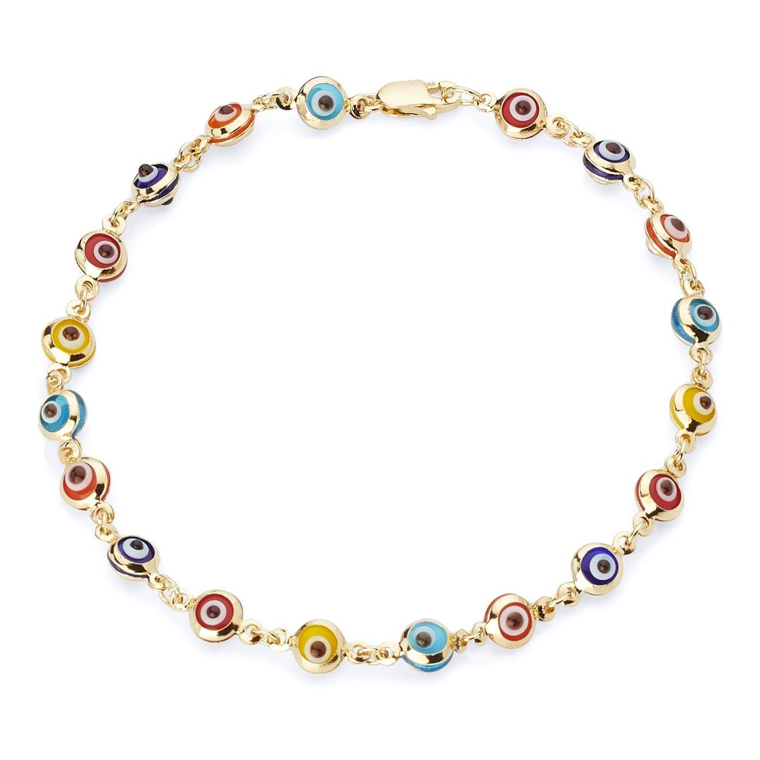 The World Jewelry Center14k REAL Yellow Gold Evil Eye Bracelet - 3 Different Color Available