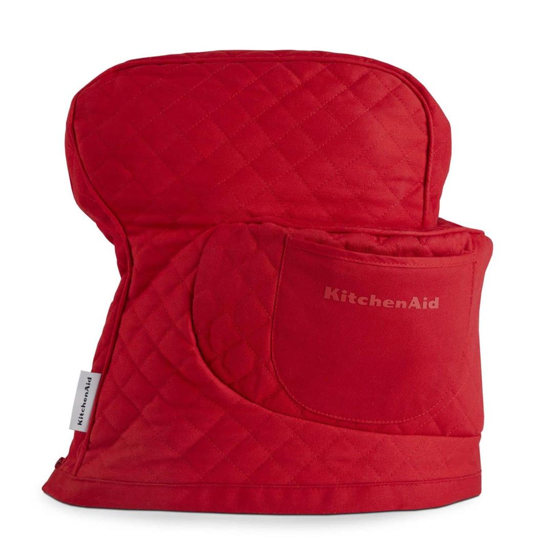 KitchenAidFitted Tilt-Head Solid Stand Mixer Cover with Storage Pocket, Quilted 100% Cotton, Passion Red, 14.4"x18"x10"