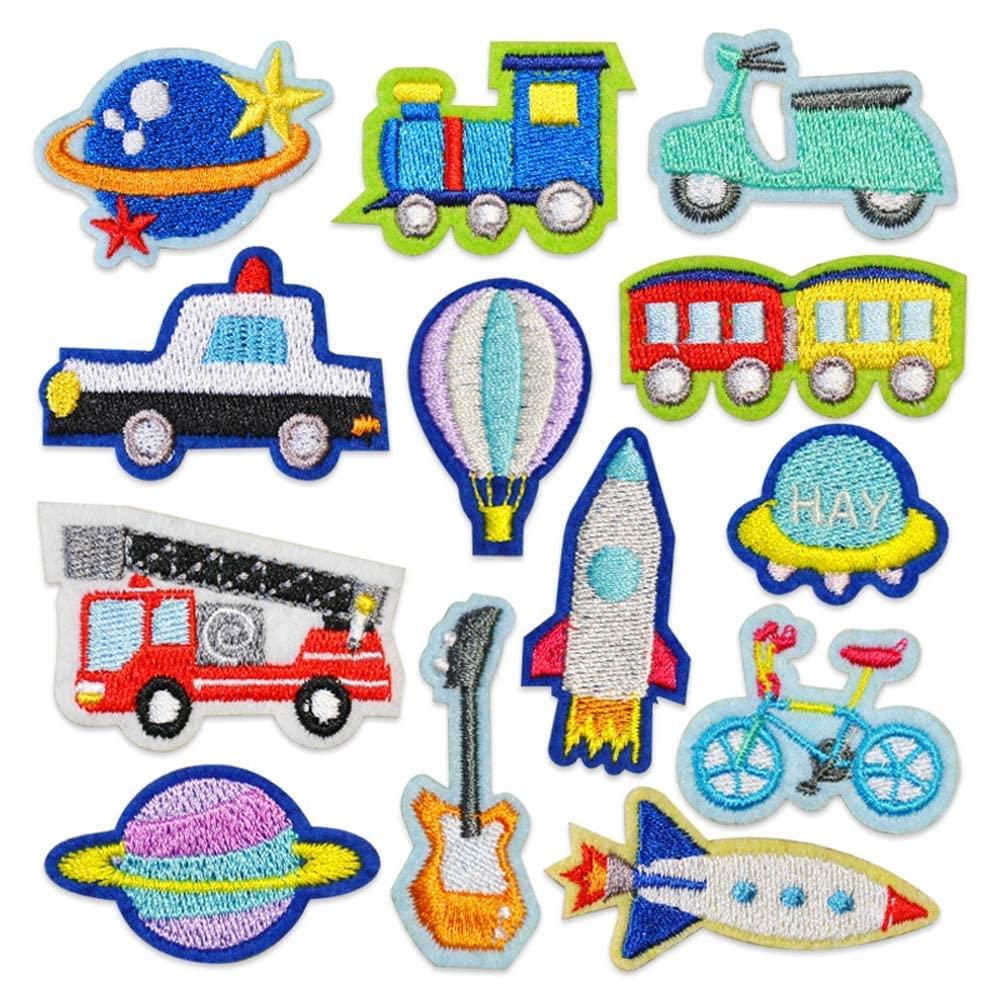 Iron on Patches, Embroidered Cars Bus Airplane Iron on Patches Sew on Applique Patch Decoration Suitable for Clothes Dress Jeans Pants Hats Backpacks Sewing Applique DIY Accessories (13pcs Vehicle)