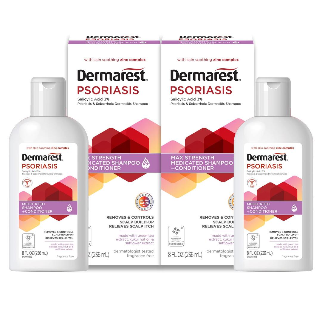 Dermarest Psoriasis Medicated Shampoo and Conditioner, Unscented, Dermatologist Tested, 8 Fl Oz (Pack of 2)