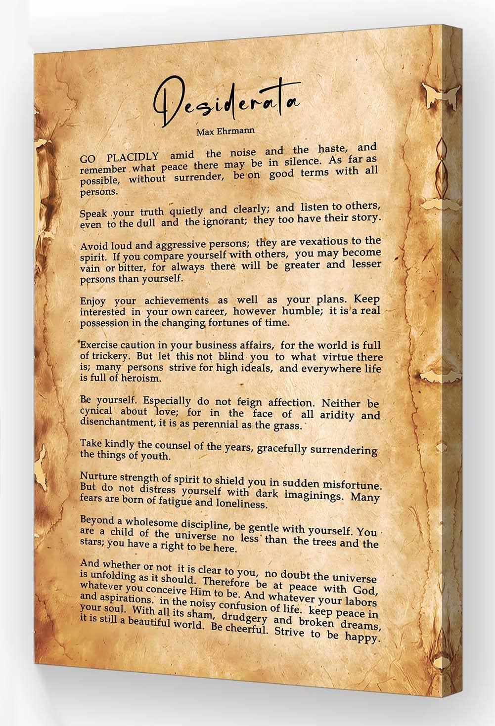 Desiderata Wall Art Poem Poster Framed Motivational Pictures Retro Prints Max Ehrmann Literature Quotes Wall Art Home Decor (12x18in,Framed)