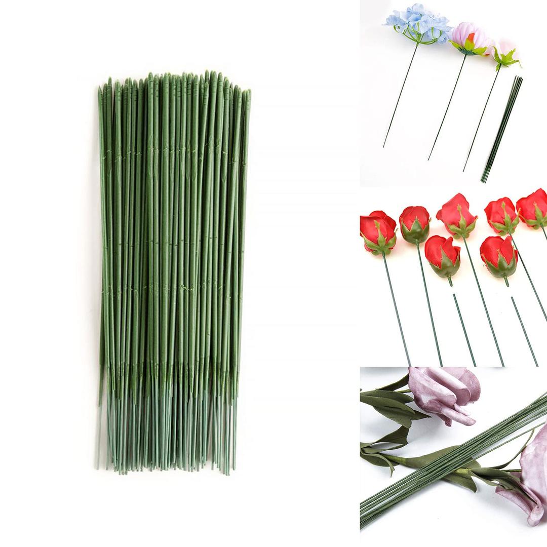 100 pcs Plastic Floral Stem 6.69 inch/17cm, Artificial Flower Rod Flower Stem Wire Making Accessories, DIY Crafts Bouquet Stem Flower Arrangements Decor Supplies (Green - 17 cm)