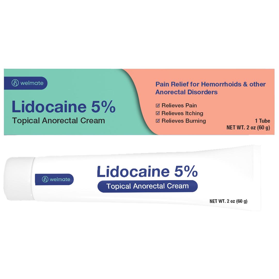 WELMATE 5% Lidocaine Numbing Cream Maximum Strength, Topical Anesthetic, Aches, Back Pain, Itching, Soreness, Burning, & Bruises, Unscented, Child Resistant Packaging 2 Oz (60 g)