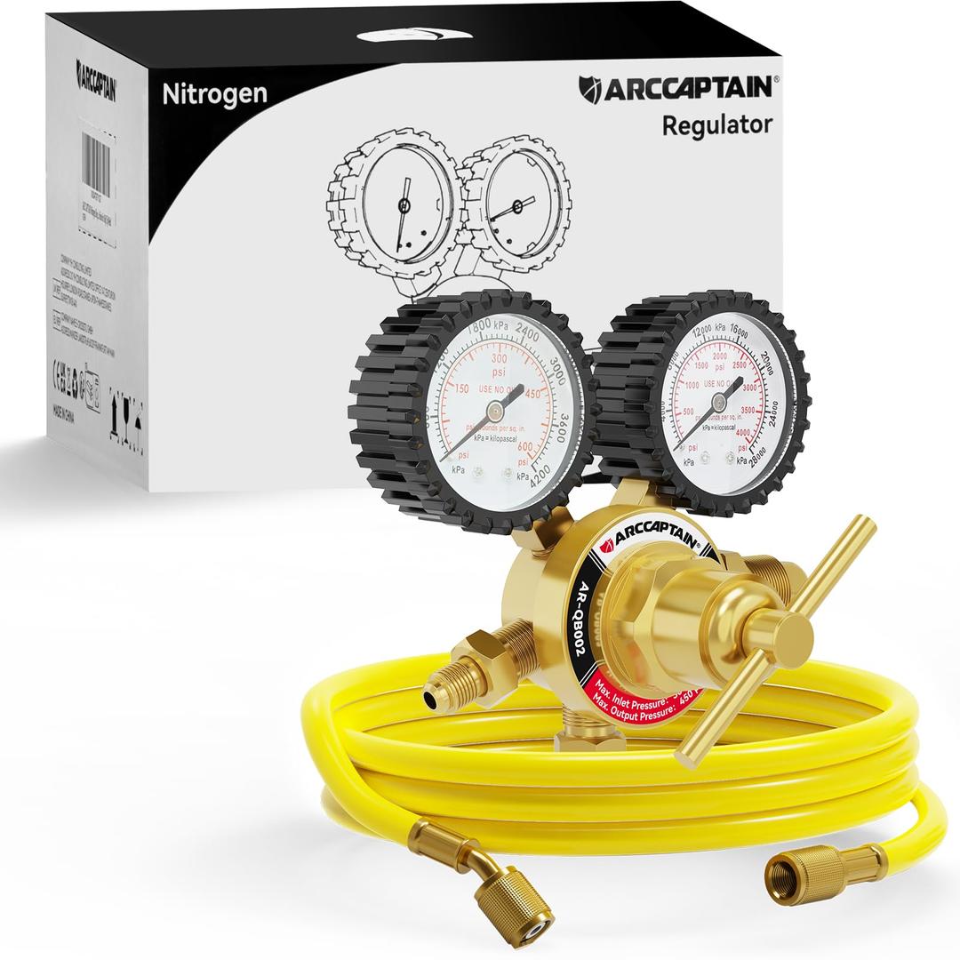 ARCCAPTAIN Nitrogen Regulator with 6.6FT Hose, 0-600 PSI and 0-4000PSI Delivery Pressure, 1/4'' Male Flare Outlet Connection and CGA580 Inlet Connection, Heavy-Duty Handle, Self-reseating Relief Valve