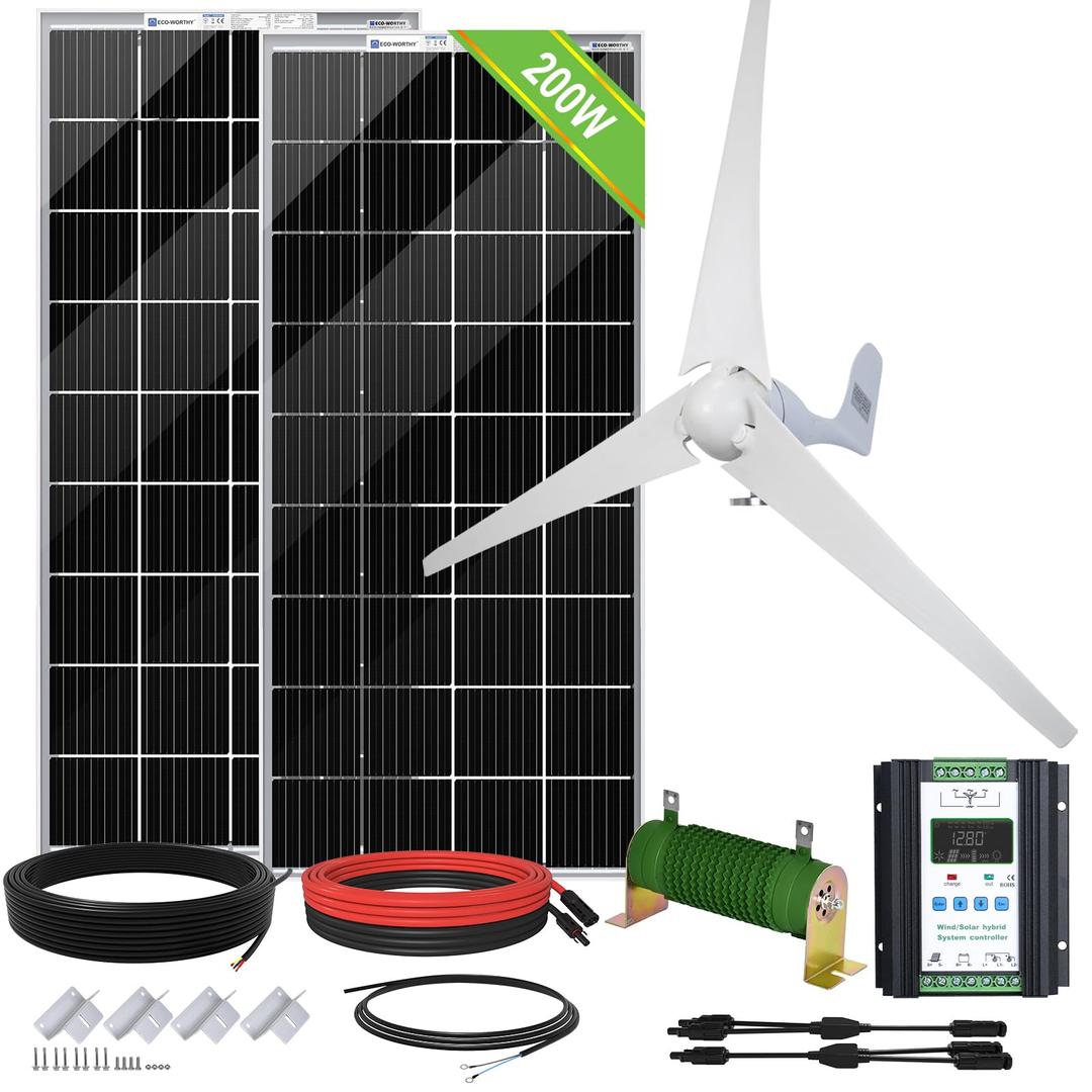 ECO-WORTHY 600W Solar Wind Power Kit: 2 * 100W Bifacial Solar Panels + 1 * 400W Wind Turbine for Home, RV, Boat, Farm, Street Light and Off-Grid Appliances