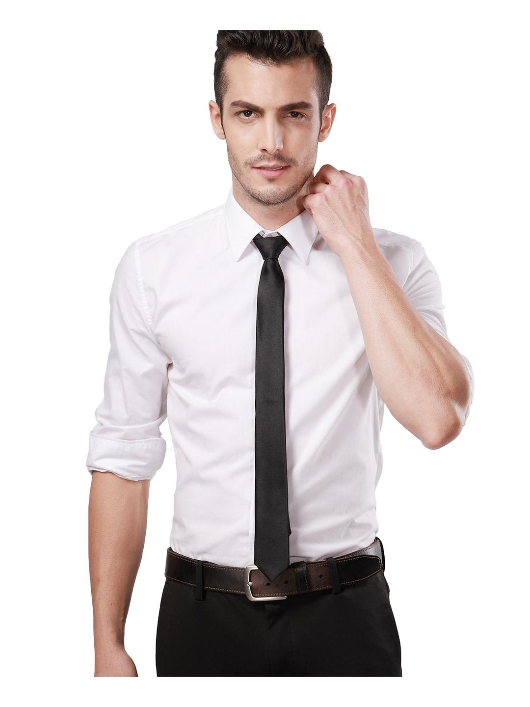 Landisun Black Tie Men Skinny Ties Slim Ties Satin Tie-Black