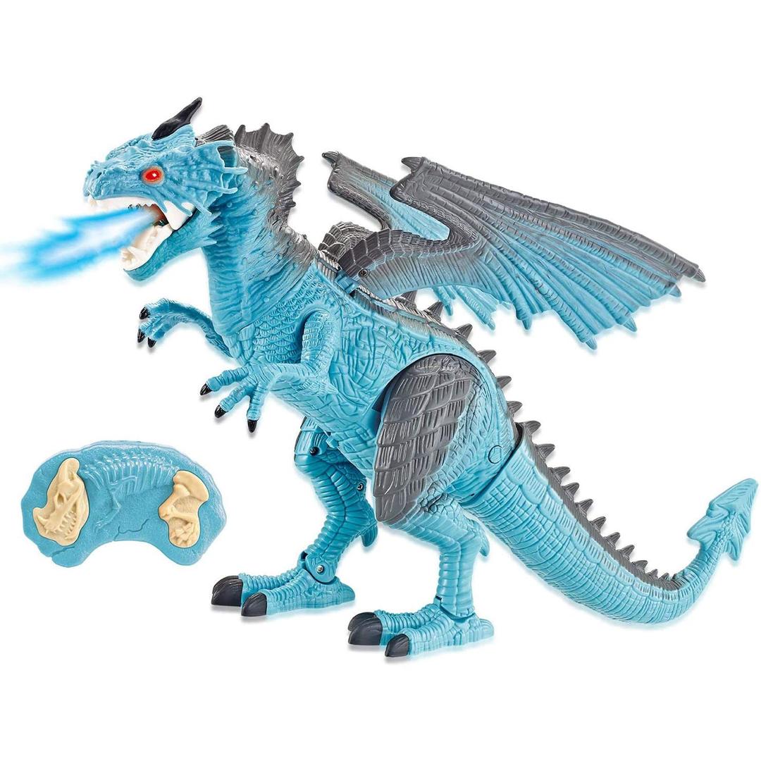 Liberty Imports Showay (Ice Dragon (W/Smoke)) - Dino Planet Remote Control R/C Walking Dinosaur Toy With Breathing Smoke, Shaking Head, Light Up Eyes And Sounds (Ice Dragon (W/Smoke))