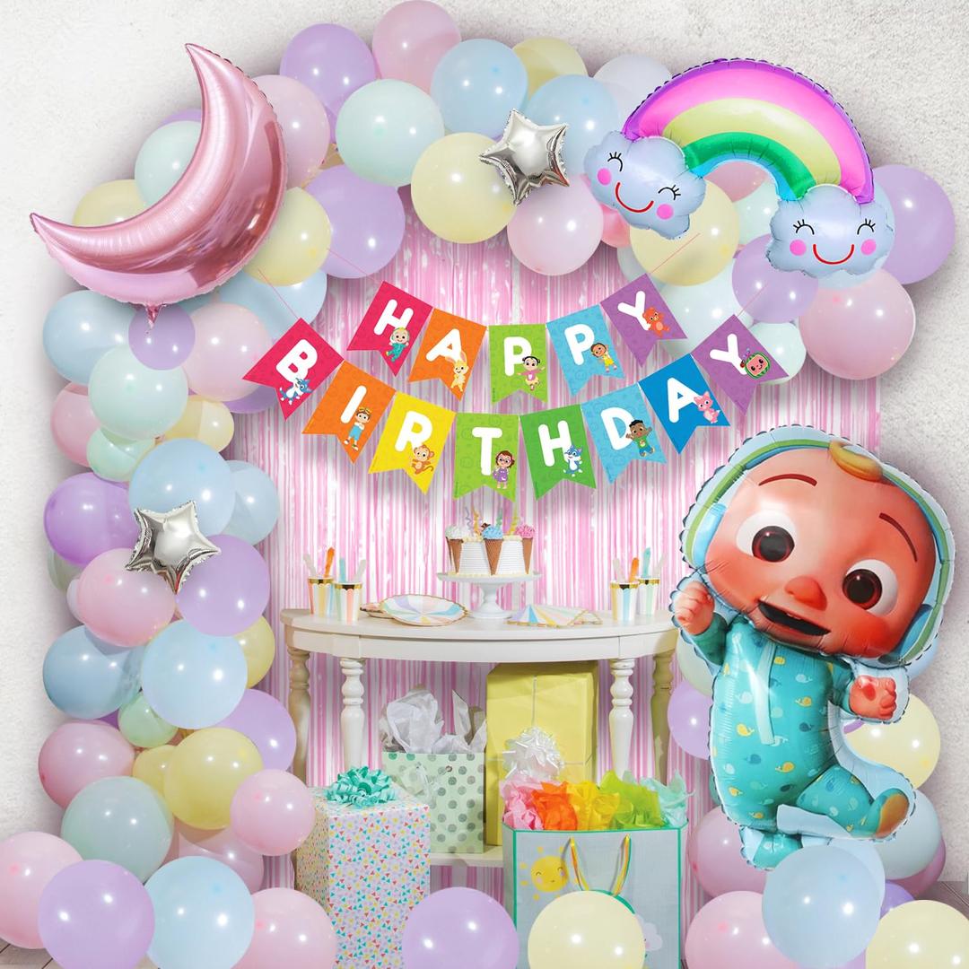 Cocomelon® Theme Birthday Decorations - 60Pcs Cocomelon Birthday Decoration Items | Cocomelon Balloons for Birthday | Cocomelon Theme Birthday Backdrop | Birthday Decoration Items for Girl and Boy by Party Propz