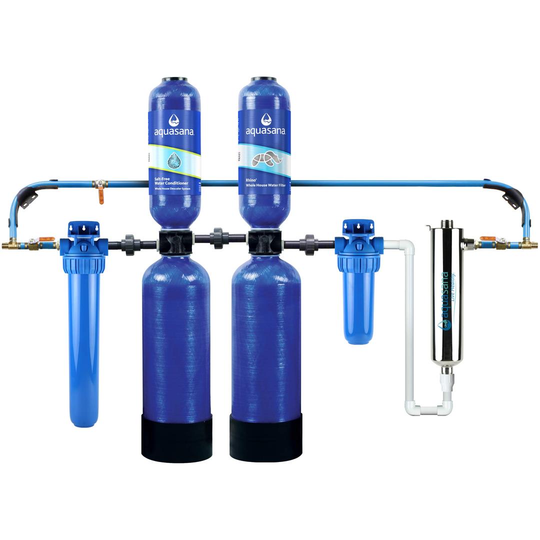 Aquasana Whole House Water Filter System - UV Purifier - Salt-Free Descaler - Carbon & KDF Media - Filters Sediment & 97% Of Chlorine - 1,000,000 Gl - EQ-1000-AST-UV