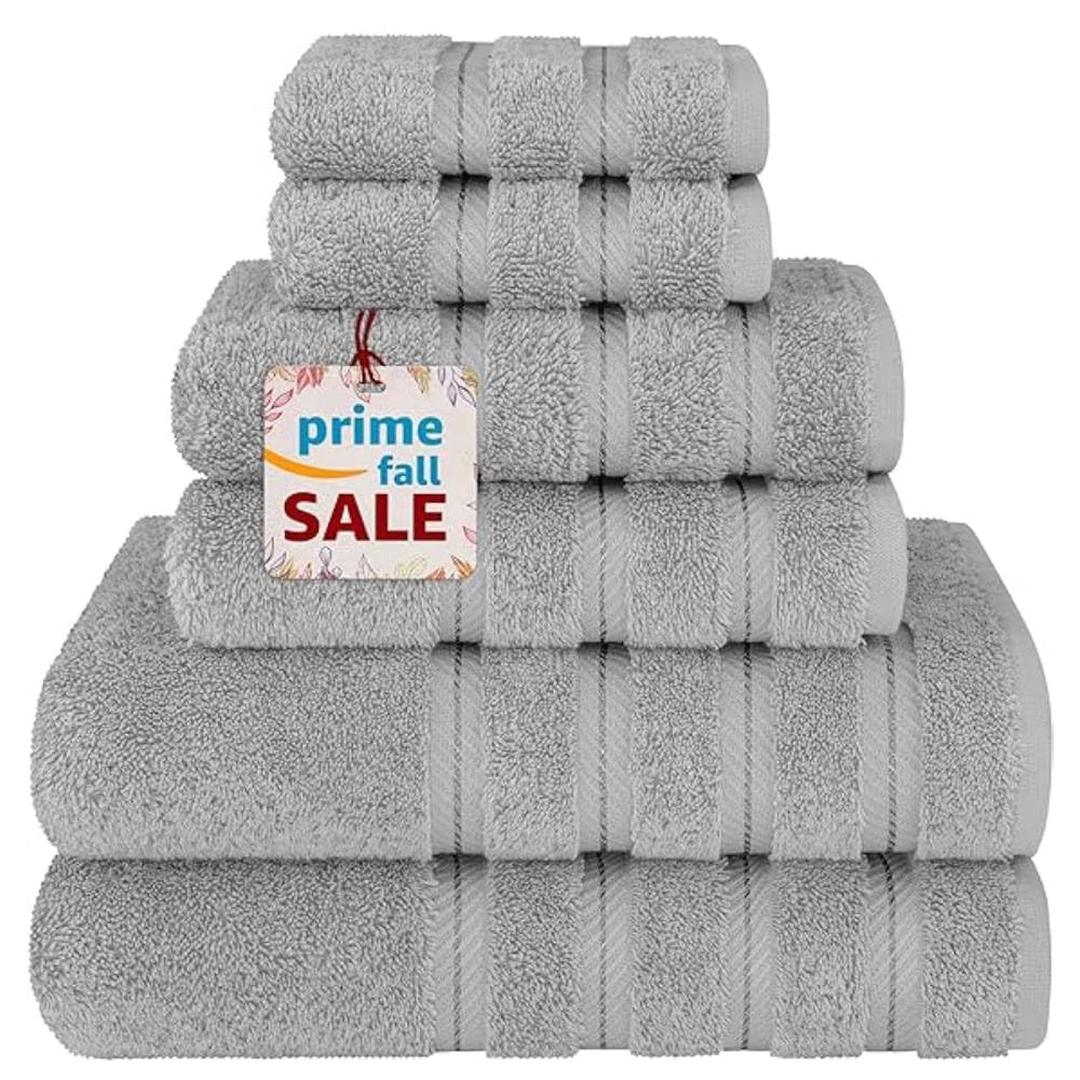 Towel Set Luxury Hotel Quality 600 GSM Genuine Combed Cotton, Super Soft & Absorbent Family Towels 6 Piece Set - 2 Bath Towels, 2 Hand Towels, 2 Washcloths - (Light Grey, Combed Cotton Towel Set)