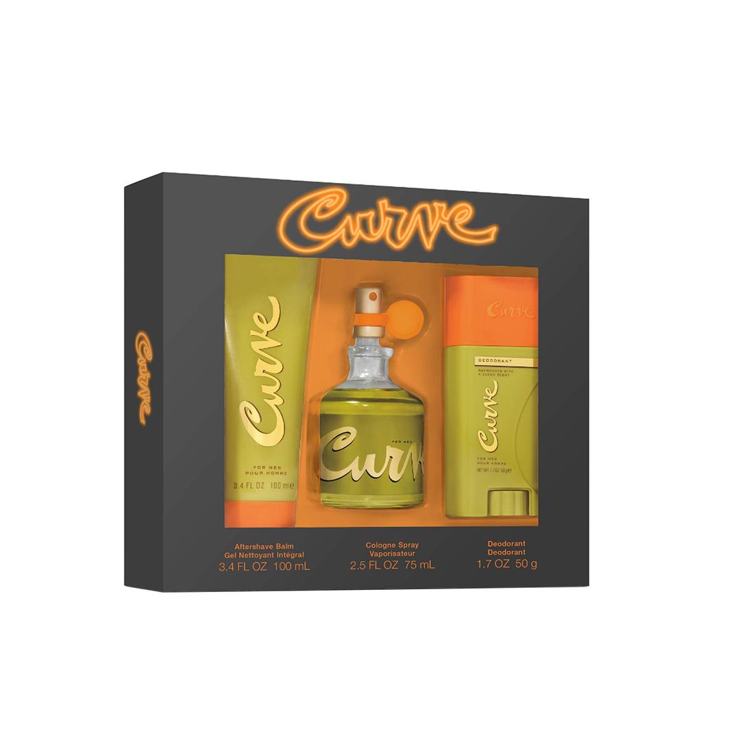 Curve Men's Cologne Gift Set, 3 Pieces Include 2.5 Fl Oz Cologne, 3.4 Fl Oz After Shave Balm and 1.7 oz. Deodorant Stick