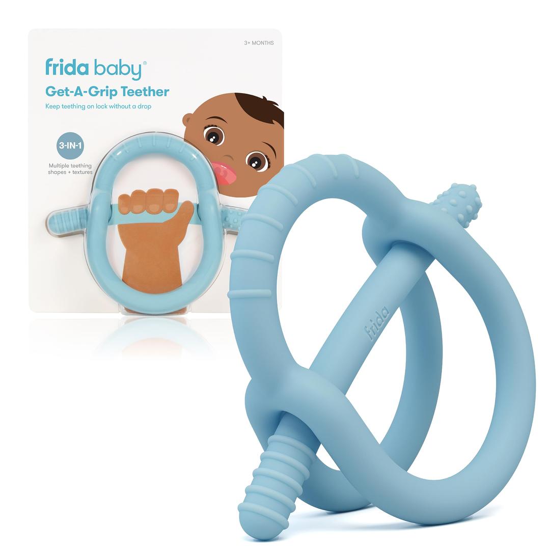 Frida BabyGet-A-Grip BabyTeether for Teething Relief | 100% Food-Grade Silicone Teething Toys for Baby 0-6, 12, 18 Months Infant, BPA-Free, PVC-Free | Blue