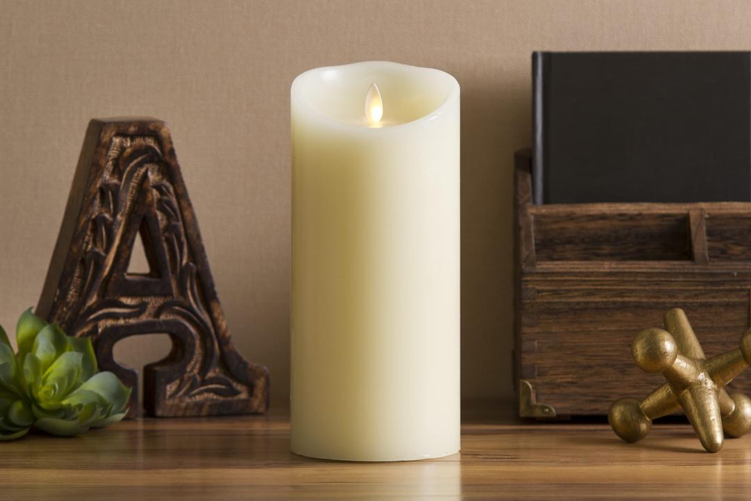 Luminara Ivory Moving Flame Pillar Flameless LED Candle, Scalloped Edge, Real Wax, Unscented, Timer (3" x 6.5")