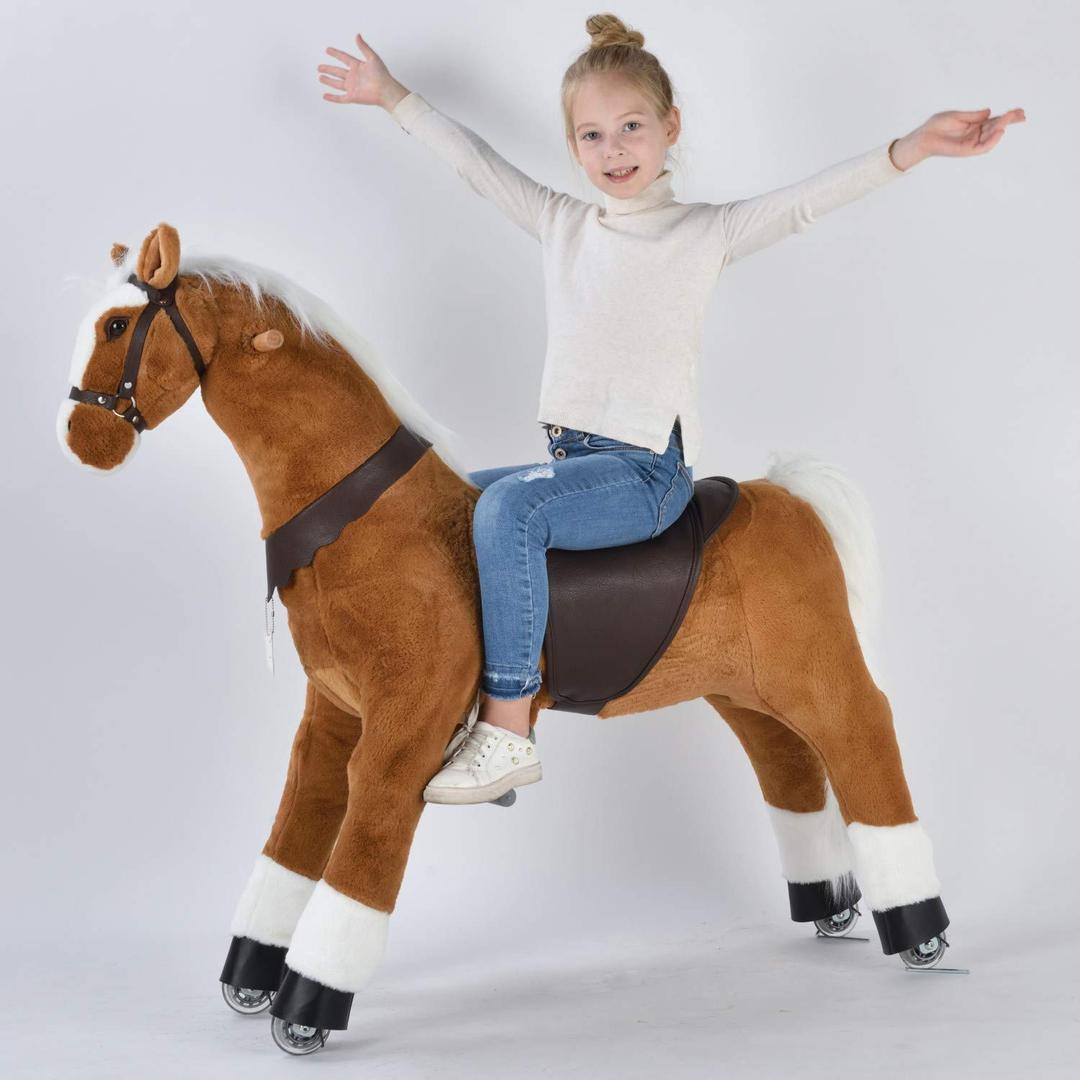 UfreeHorse Great Present for Children, Action Pony Toy, Ride on Large 44 inch for Children 6 Years Old to Adult. (White Mane and Tail)