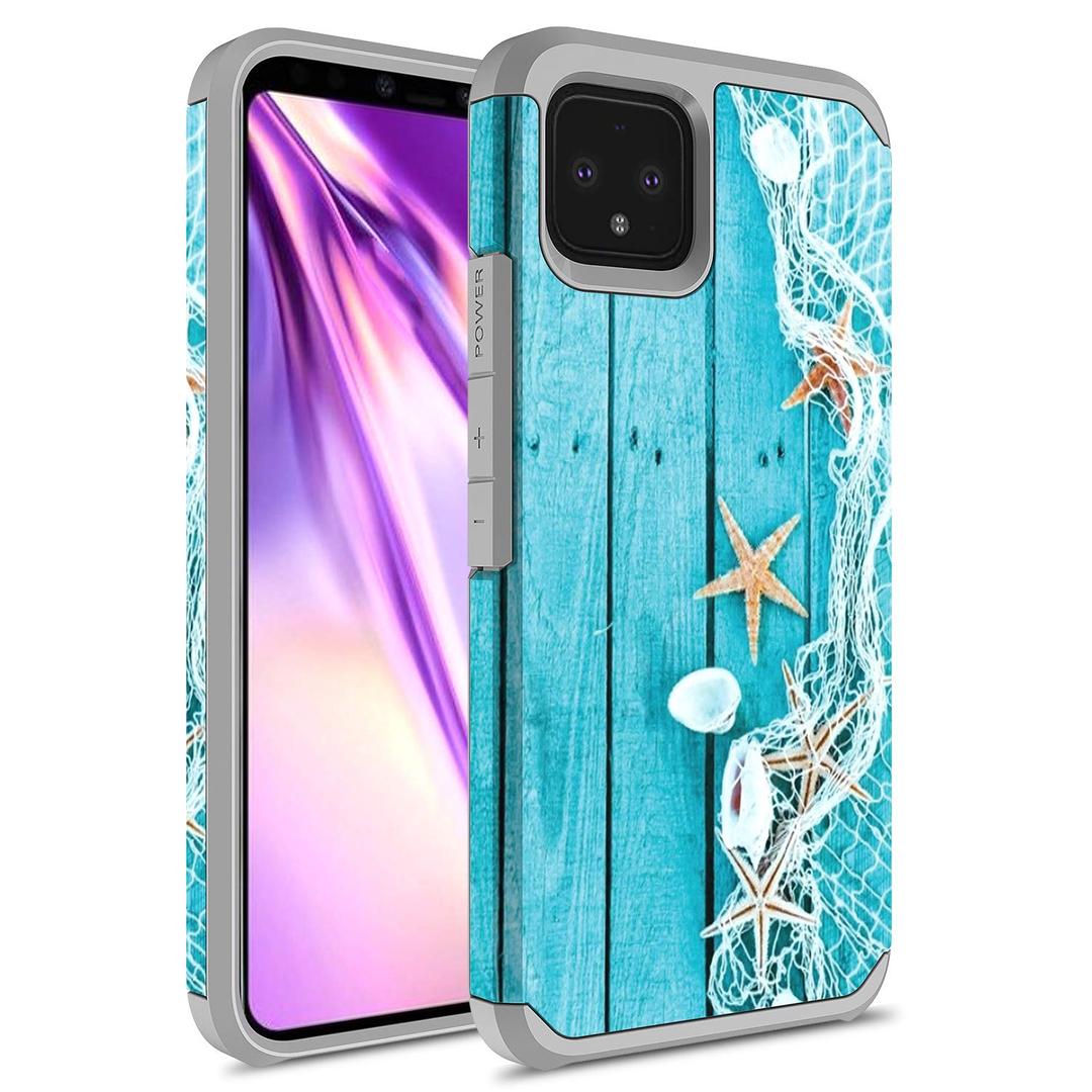 Google Pixel 4 XL Case, Rosebono Slim Hybrid Dual Layer Shockproof Hard Cover Graphic Fashion Cute Colorful Silicone Skin Cover Armor Case for Google Pixel 4 XL (Starfish)