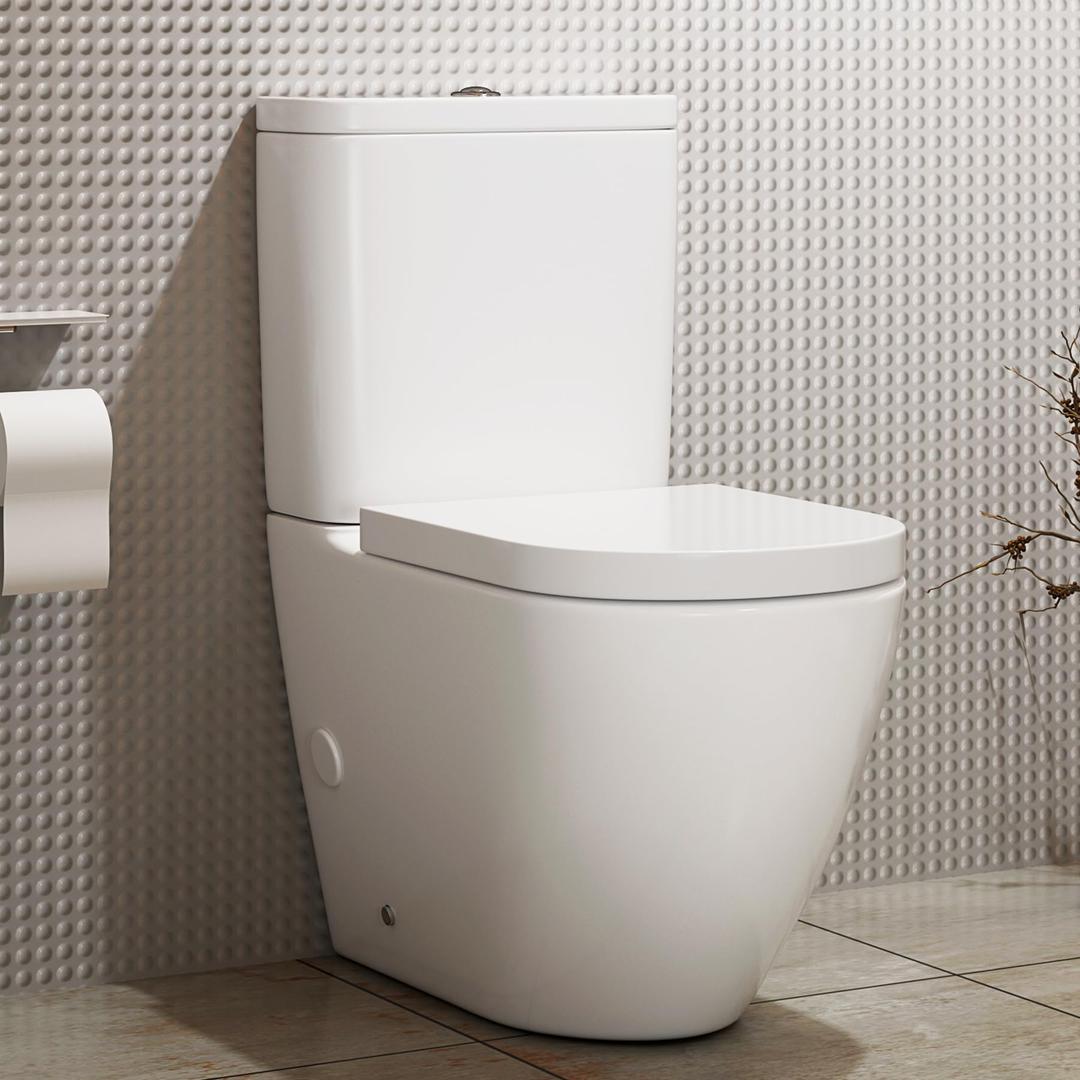 Royal Bathrooms Abacus Contemporary White Close Coupled Rimless Toilet with Dual Flush Cistern Quick Release Standard Soft Close Seat Round Shape Bathroom WC