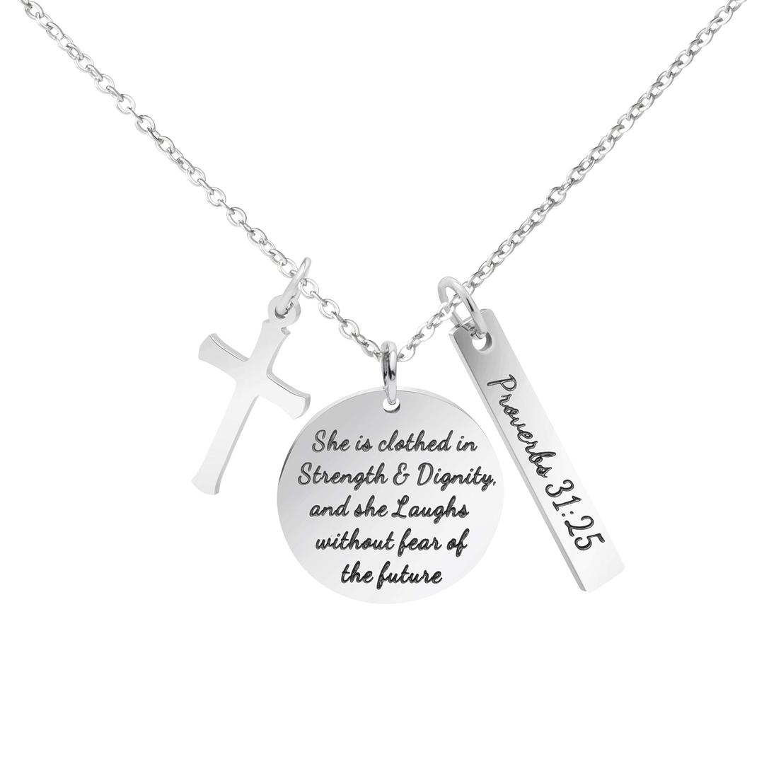 MEMGIFTBible Verse Cross Pendant 𝐂𝐡𝐫𝐢𝐬𝐭𝐢𝐚𝐧 𝐍𝐞𝐜𝐤𝐥𝐚𝐜𝐞𝐬 Prayer Charm Faith Religious Birthday Christmas Jewelry for 𝐖𝐨𝐦𝐞𝐧