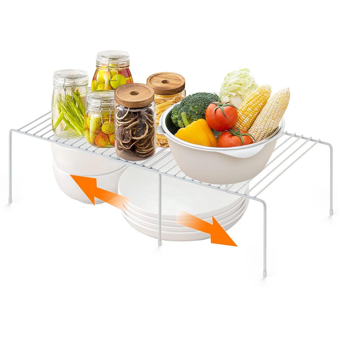 Ravinte 1 Pack Freezer Shelf Organizer, Expandable Cabinet Storage Shelf with Rustproof Metal Wire, Adjustable Kitchen Cabinet Organizer Spice Rack for Frige, Pantry, Cupboard, Countertop - White