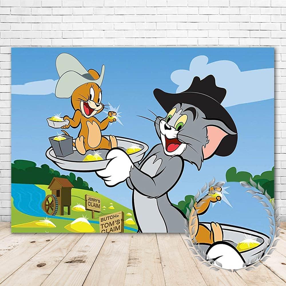 YouRan Happy Birthday Tom and Jerry Party Supplies Backdrop 7x5 Cartoon Tom and Jerry Theme Background for Kids One Year Old Vinyl Tom n Jerry Birthday Decorations First Birthday Tablecloth