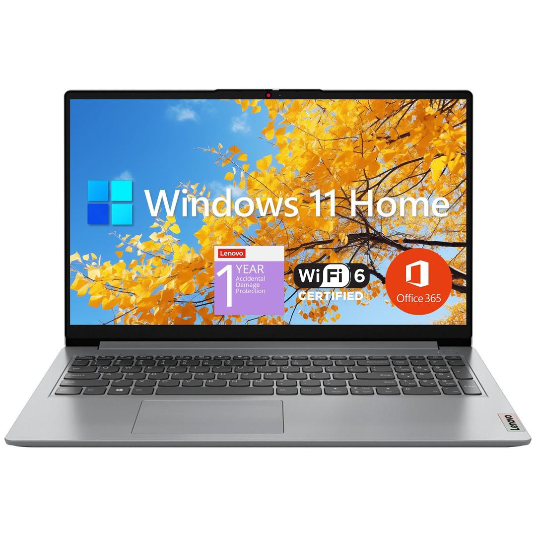 Lenovo IdeaPad 1 Student Laptop, 15.6" FHD Display, Intel Dual Core Processor, 12GB RAM, 512GB SSD + 128GB eMMC, 1 Year Office 365, Wi-Fi 6, Webcam, Bluetooth, SD Card Reader, Windows 11 Home, Grey