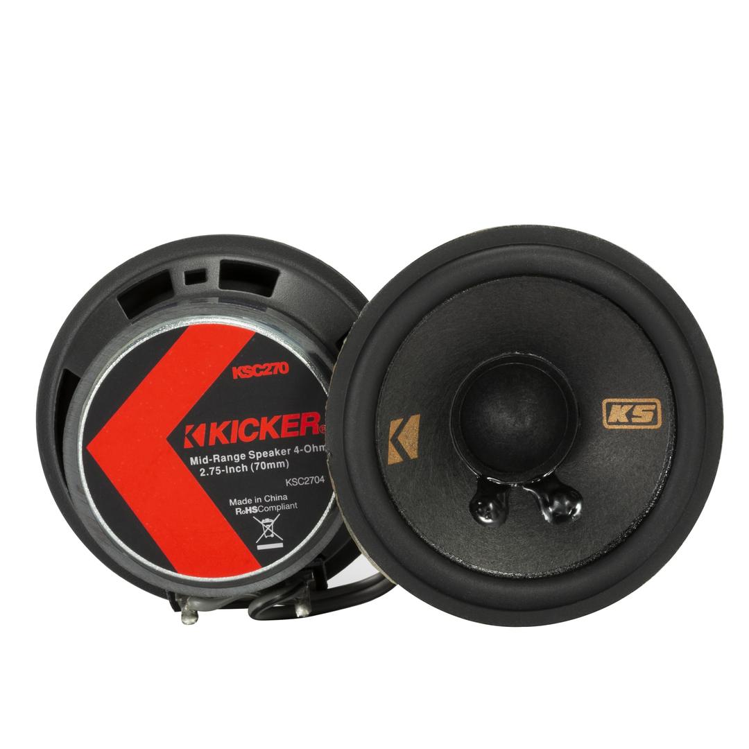 KICKER 51KSC2704 Middler Speaker System, Full-Range Design, One (1) Pair, 2.75" (70mm) UV-Treated Midrange/Tweeter, Tough Rubber Surround, 50 Watts RMS, 100 Watts Peak