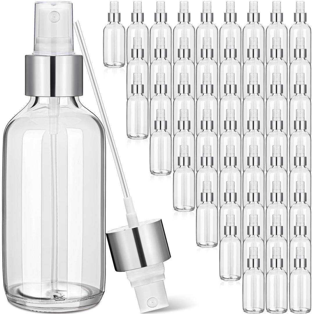 Maxcheck 50 Pieces 4oz Small Glass Spray Bottles for Essential Oil Empty Spray Mist Bottle Empty Fine Mist and Refillable Mister Refillable Liquid Containers for Perfumes, Cleaning(Clear, Silver)