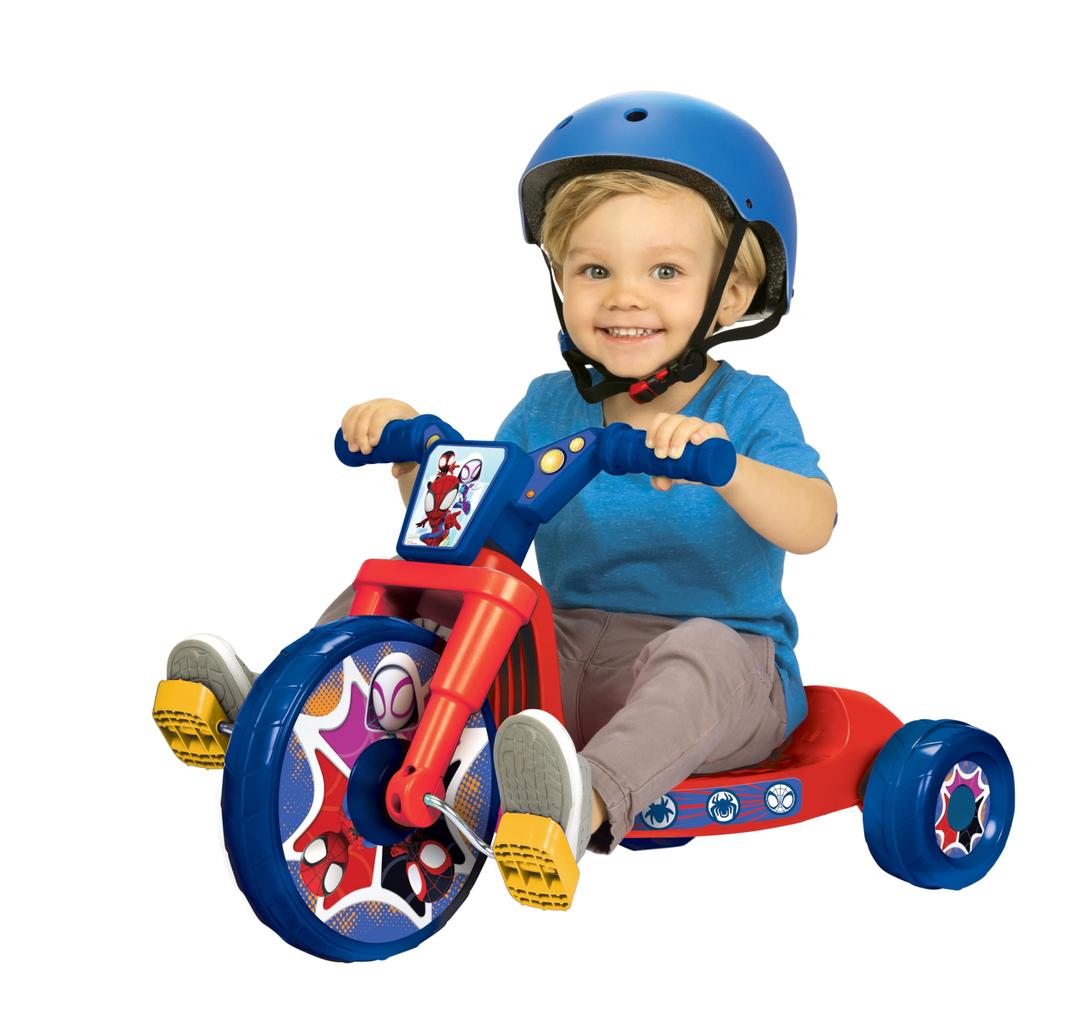 Spidey & His Amazing Friends Ride-On 10" Fly Wheels Junior Cruiser Tricycle with Sounds - Toddler Bike Trike, Ages 18-36M, for Kids 33”-35” Tall - 35 lbs. Weight Limit