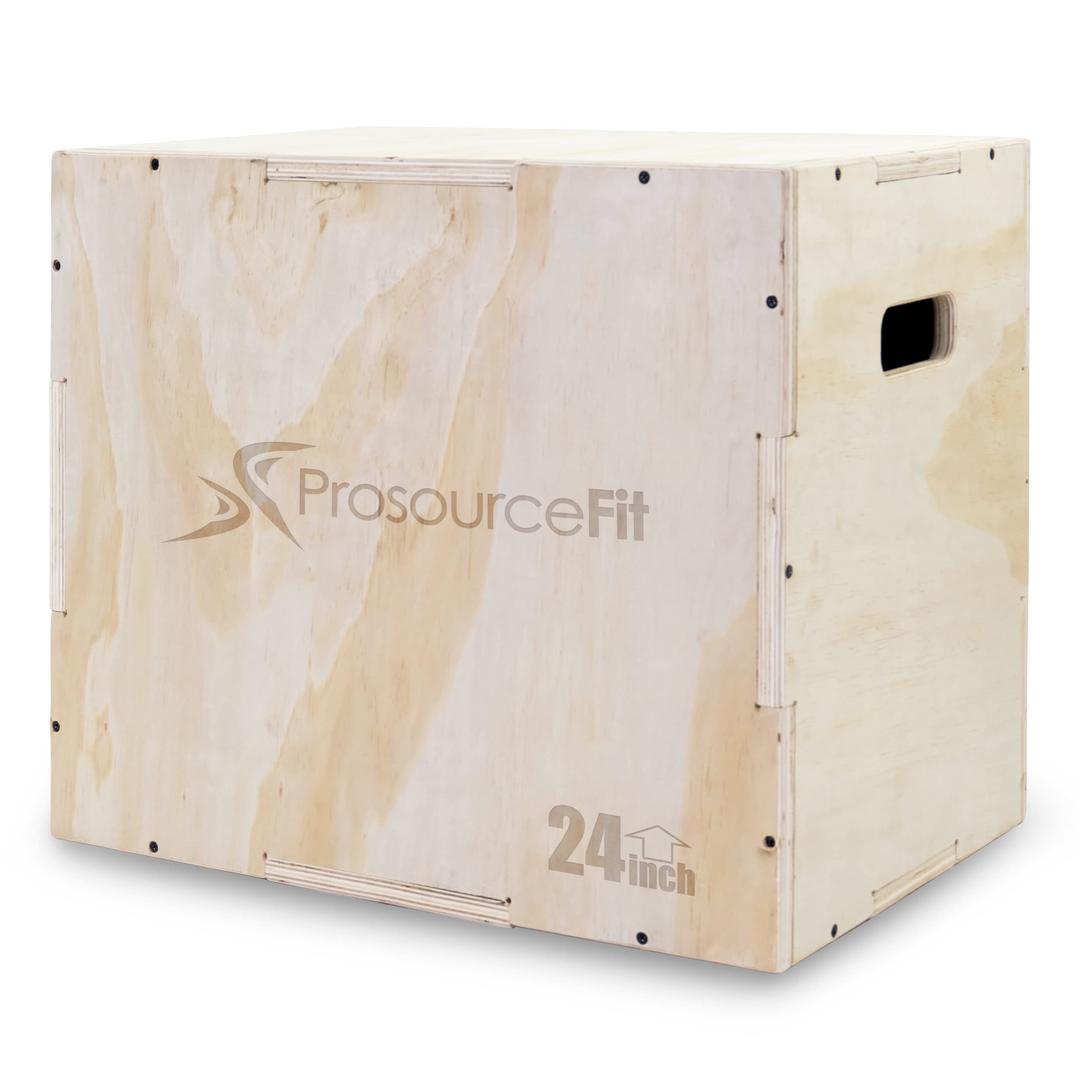 ProsourceFit3-in-1 Wood Power Grip Non-Slip Plyometric Jump Box for Cross Training, Agility and Plyo Training, 24L x 16W x 20H