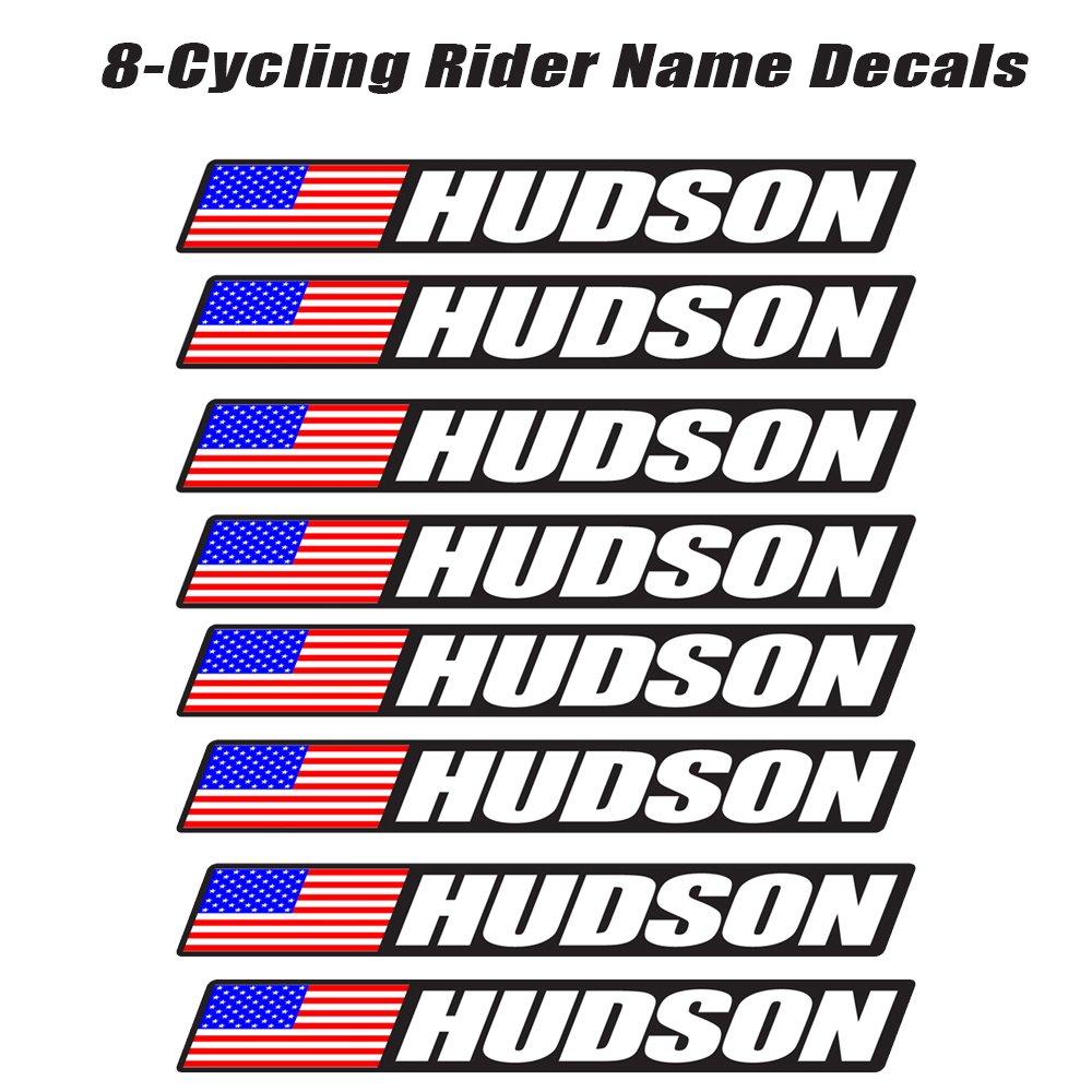 8 Piece Custom Bicycle Frame Name USA Decal Sticker Set - Road Bike Cycling Mountain Bike - Black Background