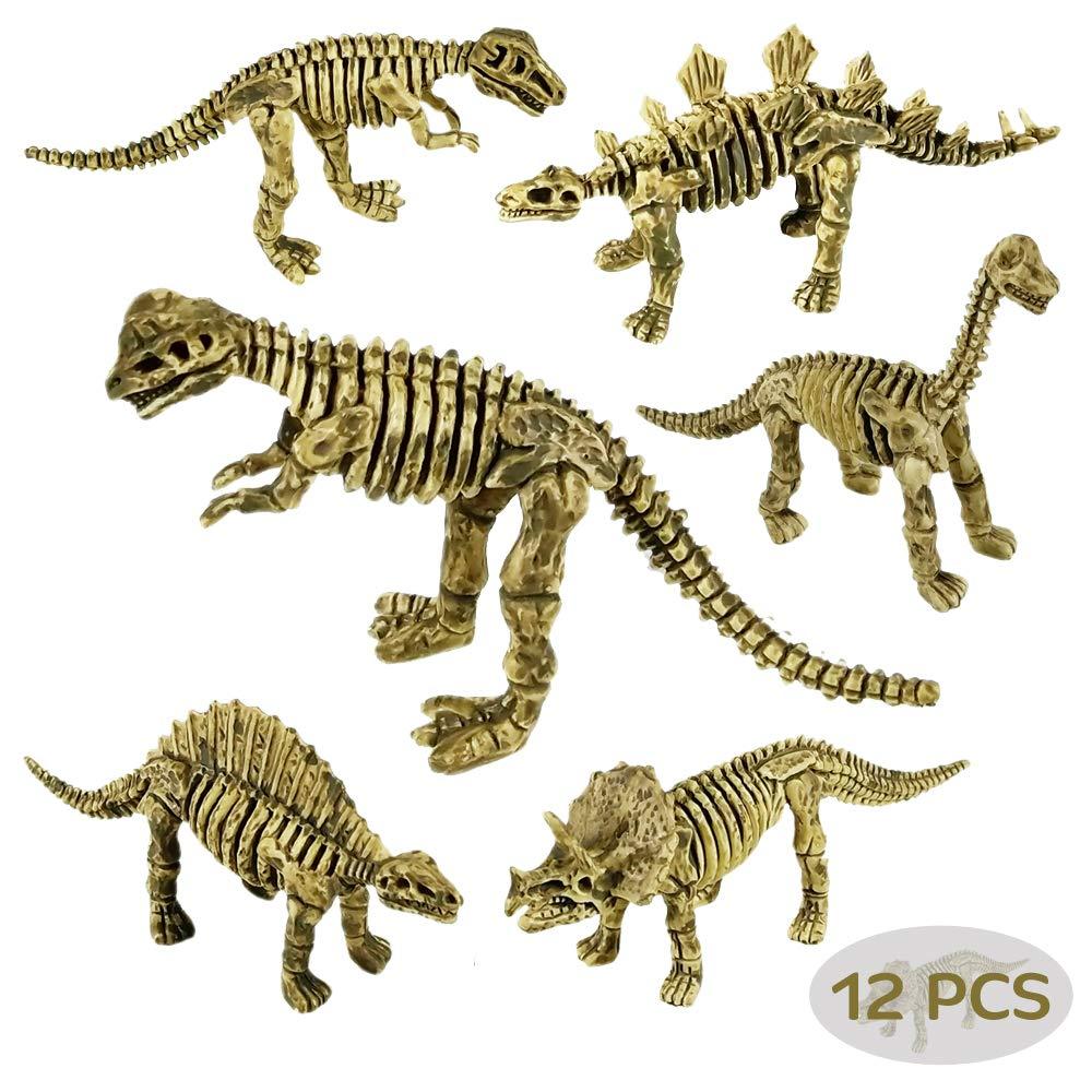 DINOBROS 12 Pieces Dinosaur Fossil Skeletons for Kids Assorted Figures Dino Bones, for Science Play, Dino Sand Dig, Party Favor & Decorations