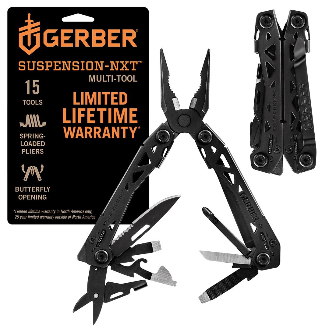 GERBERGear Suspension-NXT EDC Multitool 15-in-1 Pocket Knife, Needle Nose Pliers and Wire Stripper for Camping and Survival, Black