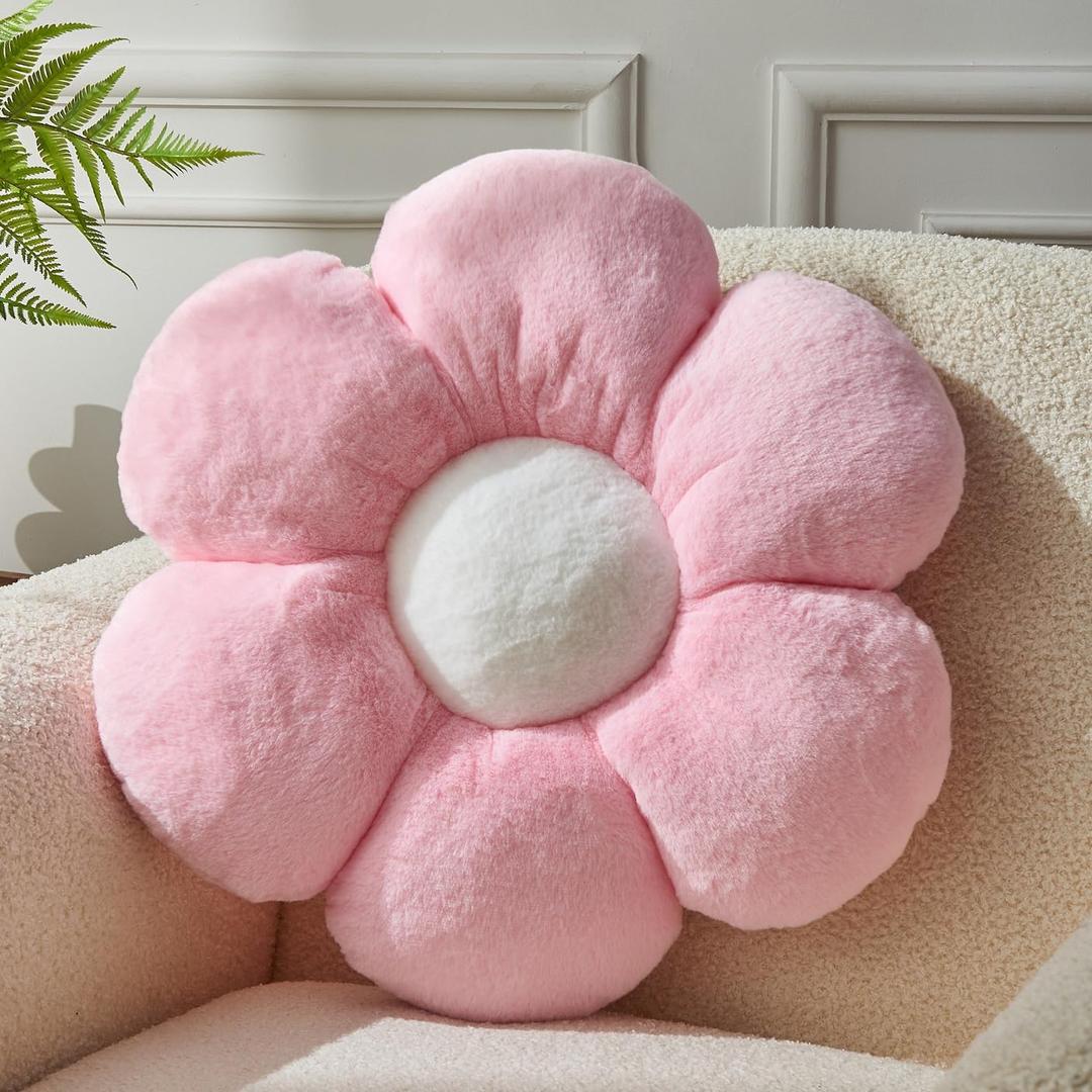 Pink Flower Pillow，Flower Shaped Throw Pillow 15.7In Daisy Pillow Cushion Cute Flower Seating Cushion Home Decorative Pillows for Sofa Couch Bed