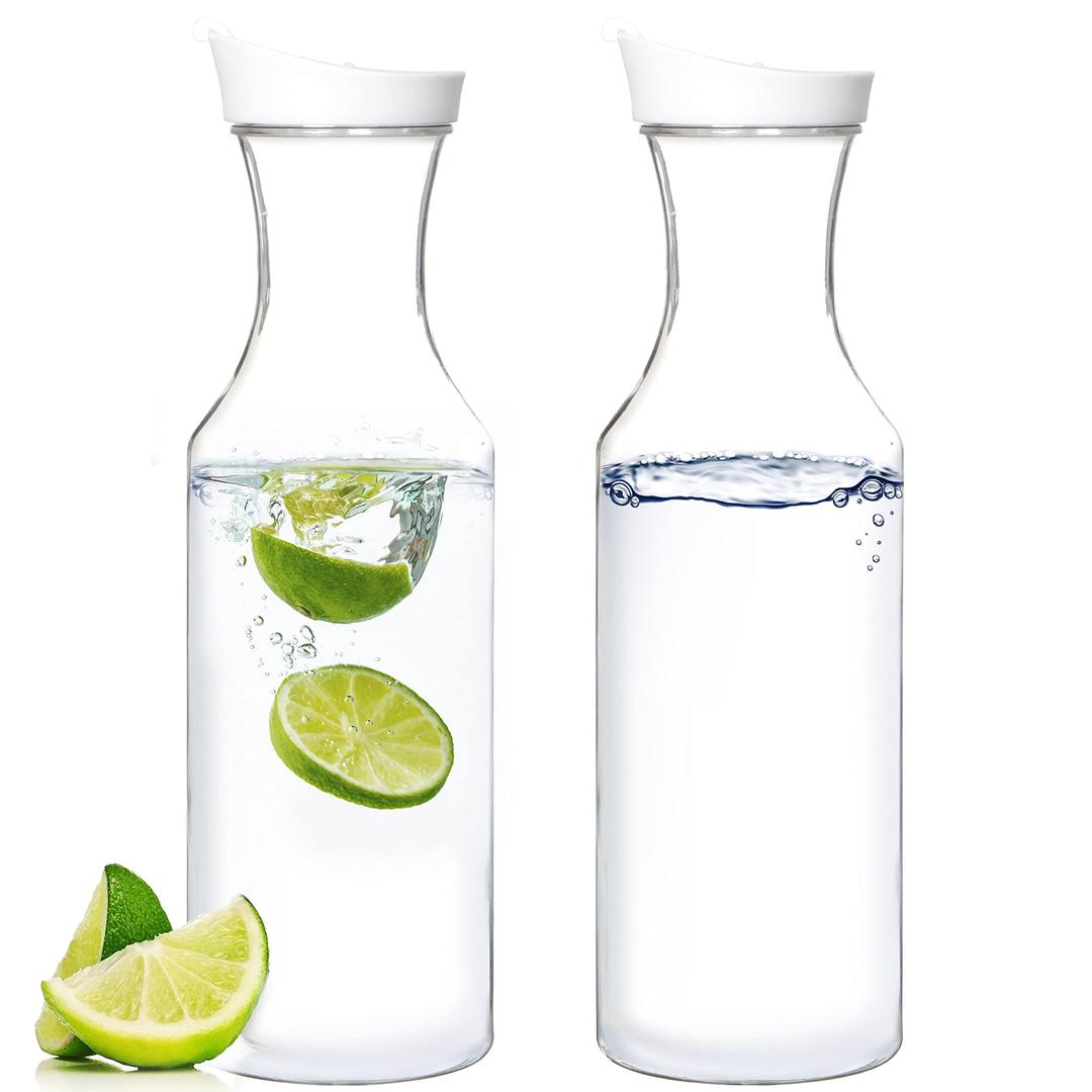 Youngever2 Pack 50 Ounce Plastic Carafe, Reusable Clear Water Pitcher, Beverage Containers with Lids