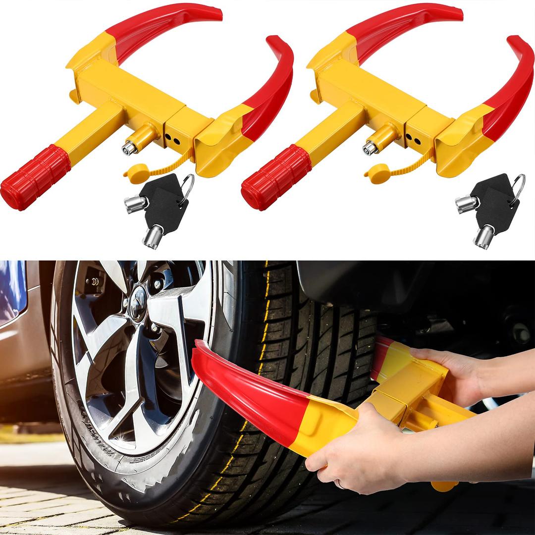 2 Pcs Wheel Lock for Cars, Heavy Duty Trailer Wheel Lock Universal Security Tire Lock Anti Theft Lock for Vehicles Boot SUV ATV Boat Motorcycle Golf Cart Deterrent Bright Color