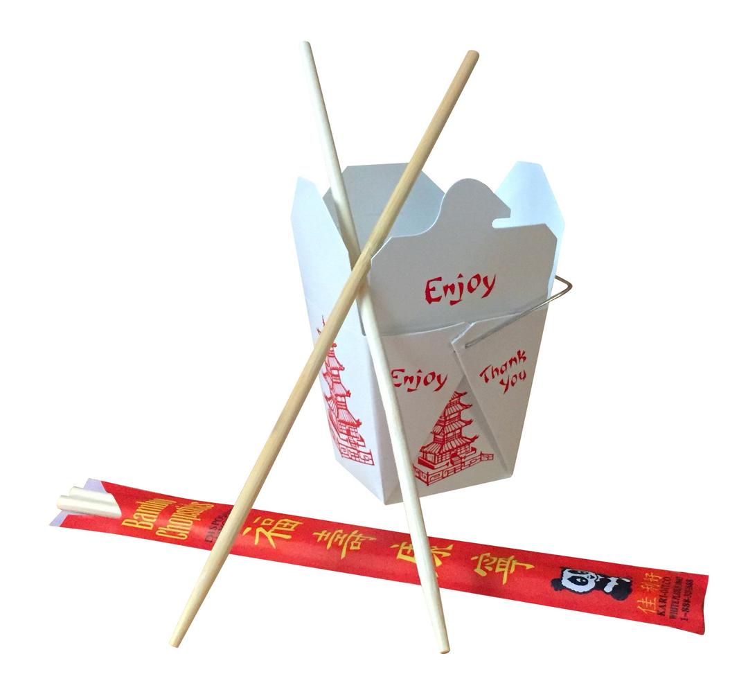 Fold Pak Pack of 25 8 oz Chinese Take Out Boxes with 25 Bamboo Chopsticks, Pagoda Design, Party Favor and Food Pail, Sustainable