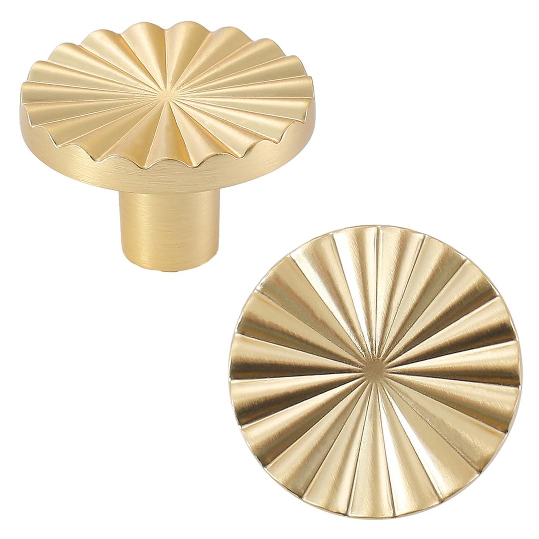 6 Pack Gold Cabinet knobs Kitchen Cabinet Pulls with Vintage Cupboard Drawers Hardware Dresser Drawer Handles Kitchen Cabinet Handles (Single Hole, 6 Pack, Brushed Gold)