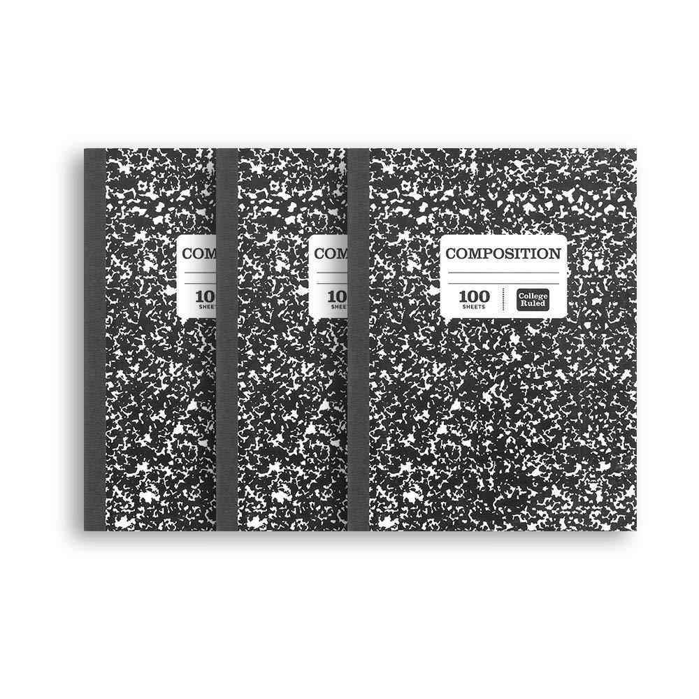 (3 Pack) 100 Sheet Pen+Gear Black Marbled College Ruled Composition Notebooks - 300 Sheets Total